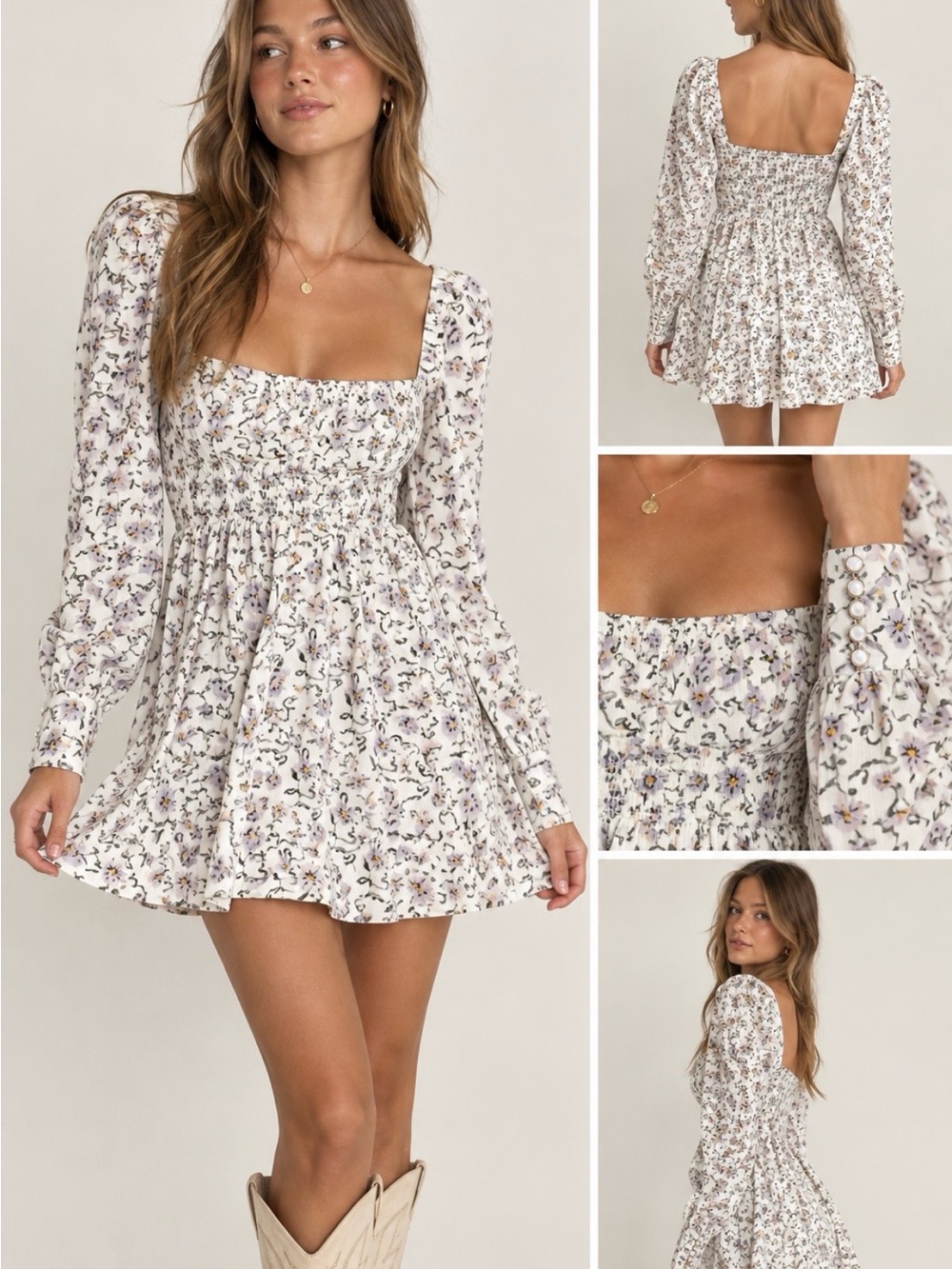 Free People White Floral corduroy Mini Dress
